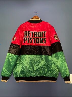 Detroit Pistons Black History Month STARTER Colorblock Satin Jacket
